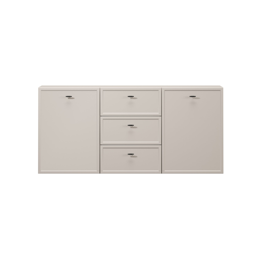 Chest Of Doors Wall Mounted Lorini 150 Cm With 3 Drawers - Cashmere / Black Handles T-bar