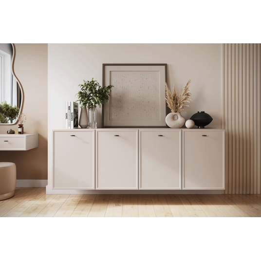 Chest Of Doors Wall Mounted Lorini 200 Cm - Cashmere / Black Handles T-bar