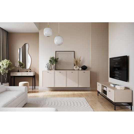 Chest Of Doors Wall Mounted Lorini 200 Cm - Cashmere / Black Handles T-bar