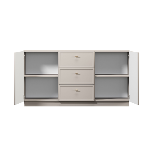 Chest Of Doors Lorini 150 Cm With 3 Drawers - Cashmere / Gold Handles T-bar