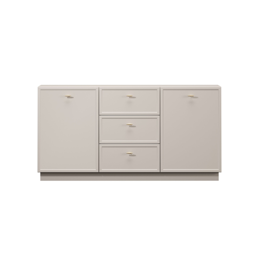 Chest Of Doors Lorini 150 Cm With 3 Drawers - Cashmere / Gold Handles T-bar