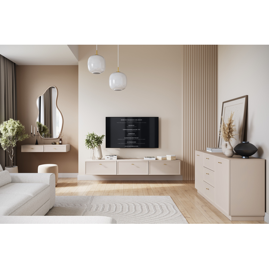 Chest Of Doors Lorini 150 Cm With 3 Drawers - Cashmere / Gold Handles T-bar