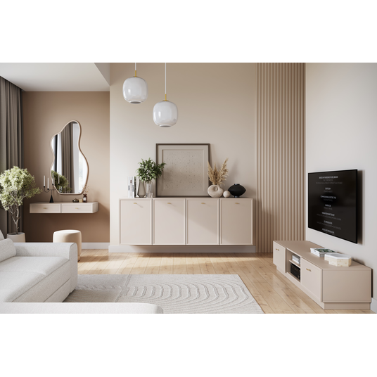 Chest Of Doors Wall Mounted Lorini 200 Cm - Cashmere / Gold Handles T-bar