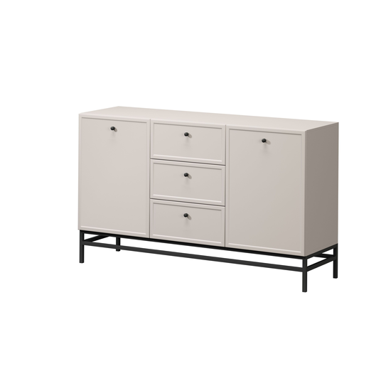 Chest Of Doors Lorini 150 Cm With 3 Drawers - Cashmere / Black Handles / Black Legs