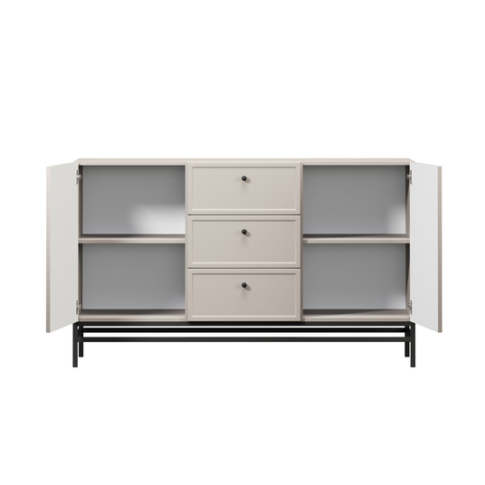 Chest Of Doors Lorini 150 Cm With 3 Drawers - Cashmere / Black Handles / Black Legs