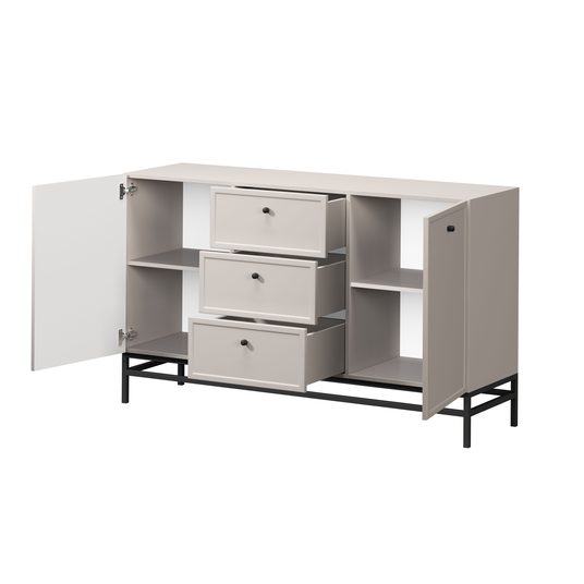 Chest Of Doors Lorini 150 Cm With 3 Drawers - Cashmere / Black Handles / Black Legs