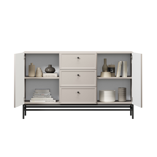 Chest Of Doors Lorini 150 Cm With 3 Drawers - Cashmere / Black Handles / Black Legs