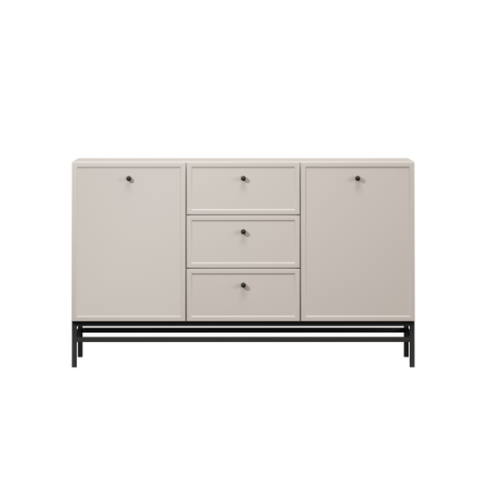 Chest Of Doors Lorini 150 Cm With 3 Drawers - Cashmere / Black Handles / Black Legs