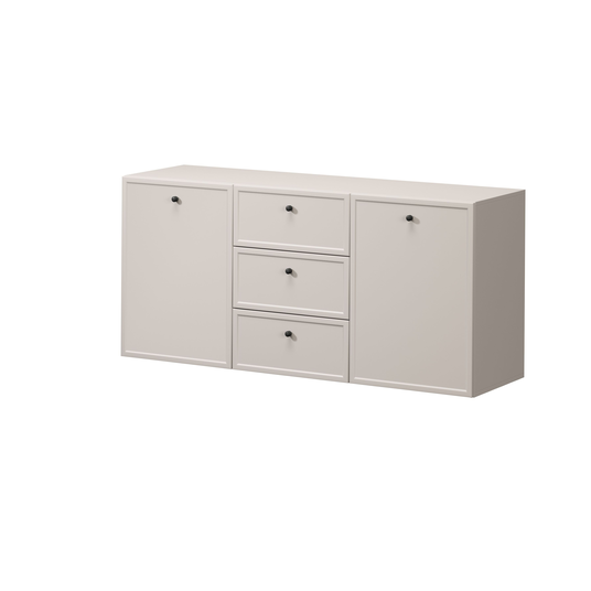 Chest Of Doors Wall Mounted Lorini 150 Cm With 3 Drawers - Cashmere / Black Handles