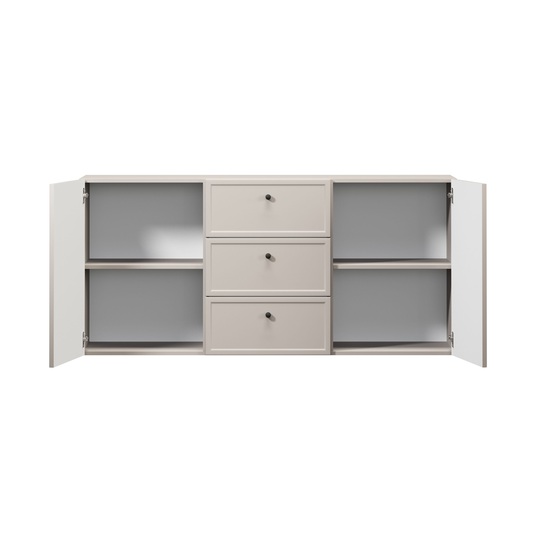 Chest Of Doors Wall Mounted Lorini 150 Cm With 3 Drawers - Cashmere / Black Handles