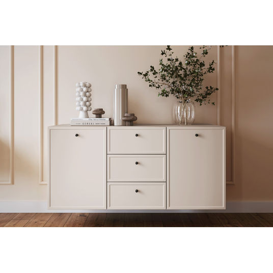 Chest Of Doors Wall Mounted Lorini 150 Cm With 3 Drawers - Cashmere / Black Handles