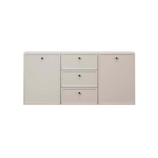 Chest Of Doors Wall Mounted Lorini 150 Cm With 3 Drawers - Cashmere / Black Handles