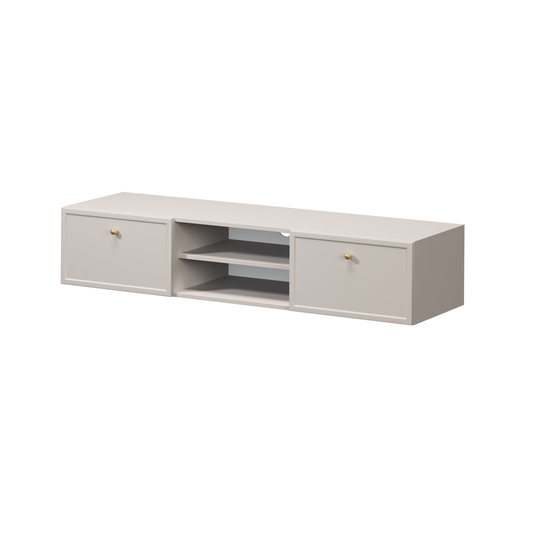 Tv Set Wall Mounted Lorini 150 Cm With Drawers - Cashmere / Gold Handles
