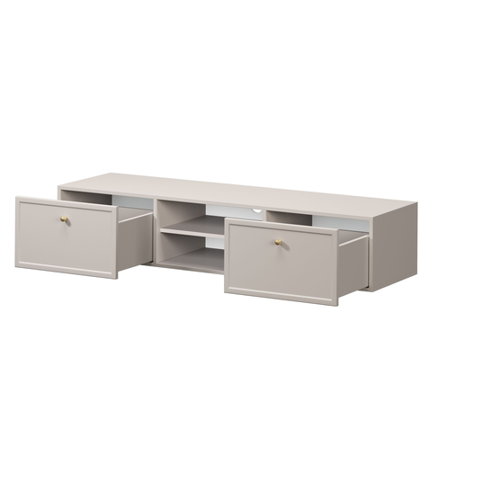 Tv Set Wall Mounted Lorini 150 Cm With Drawers - Cashmere / Gold Handles