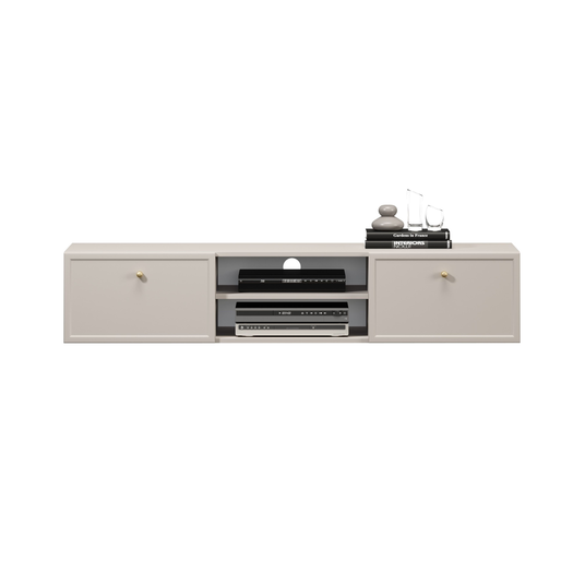 Tv Set Wall Mounted Lorini 150 Cm With Drawers - Cashmere / Gold Handles