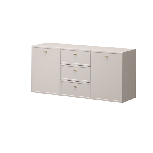 Chest Of Doors Wall Mounted Lorini 150 Cm With 3 Drawers - Cashmere / Gold Handles