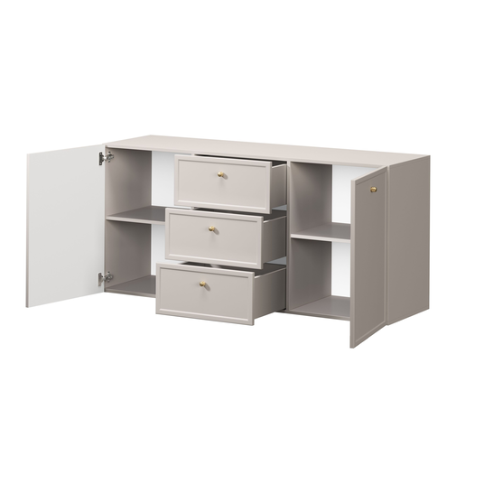 Chest Of Doors Wall Mounted Lorini 150 Cm With 3 Drawers - Cashmere / Gold Handles