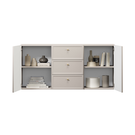 Chest Of Doors Wall Mounted Lorini 150 Cm With 3 Drawers - Cashmere / Gold Handles