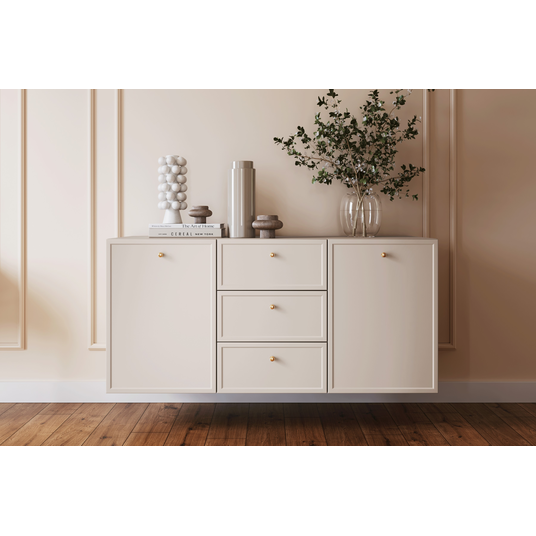 Chest Of Doors Wall Mounted Lorini 150 Cm With 3 Drawers - Cashmere / Gold Handles