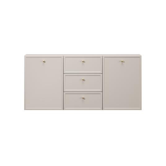 Chest Of Doors Wall Mounted Lorini 150 Cm With 3 Drawers - Cashmere / Gold Handles