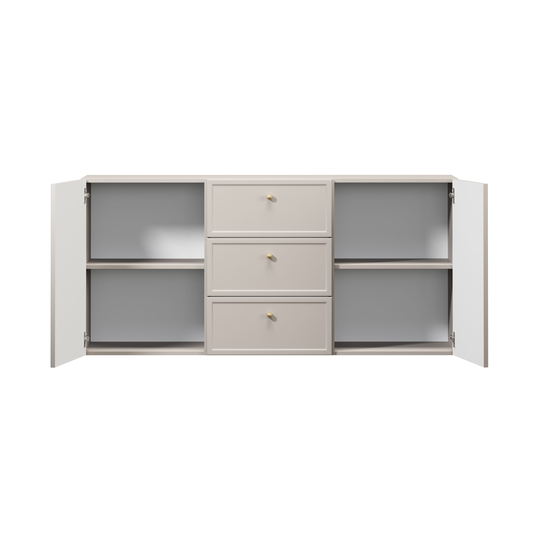 Chest Of Doors Wall Mounted Lorini 150 Cm With 3 Drawers - Cashmere / Gold Handles