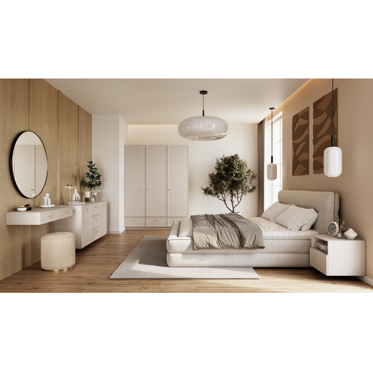 Chest Of Doors Wall Mounted Lorini 150 Cm With 3 Drawers - Cashmere / Gold Handles