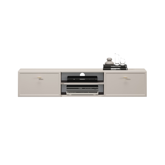 Tv Set Wall Mounted Lorini 150 Cm With Drawers - Cashmere / Gold Handles T-bar