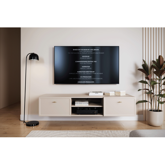 Tv Set Wall Mounted Lorini 150 Cm With Drawers - Cashmere / Gold Handles T-bar