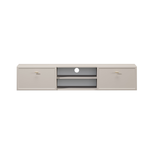 Tv Set Wall Mounted Lorini 150 Cm With Drawers - Cashmere / Gold Handles T-bar