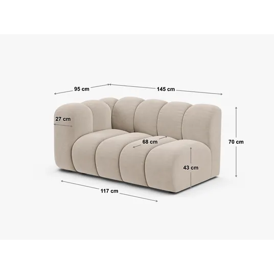 Right Modular Sofa, "Lupine", 2 Seats, 145x95x70, Dark Grey