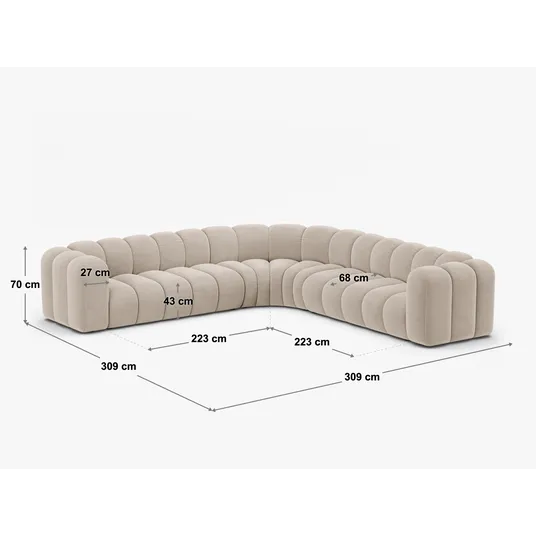Modular Symmetrical Corner Sofa, "Lupine", 5 Seats, 309x309x70, Light Grey