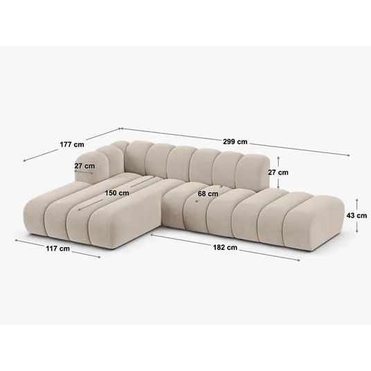 Modular Left Open Corner Sofa, "Lupine", 5 Seats, 299x177x70, Brick