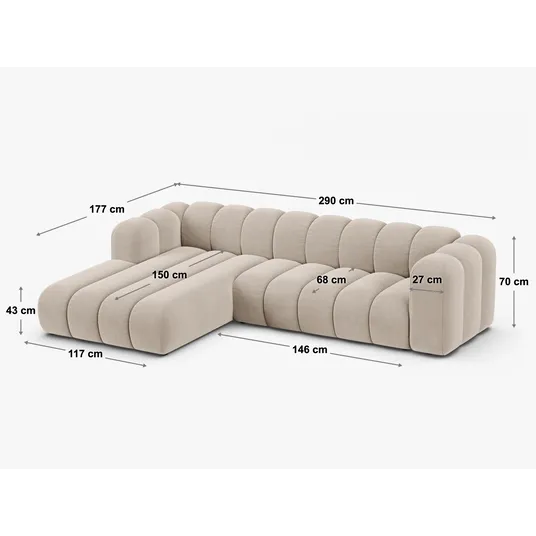 Modular Left Corner Sofa, "Lupine", 3 Seats, 230x177x70, Dark Beige