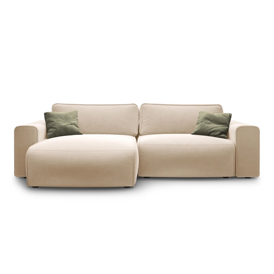 Velvet Left Corner Sofa With Bed Function And Box, "Victor", 3 Seats, 246x148x83, Nude