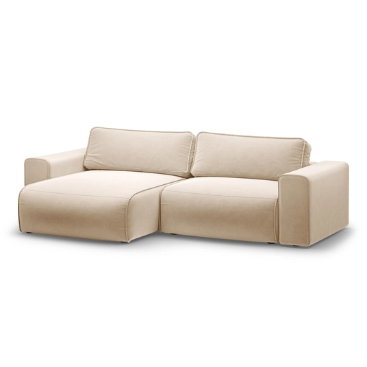 Velvet Left Corner Sofa With Bed Function And Box, "Victor", 3 Seats, 246x148x83, Nude
