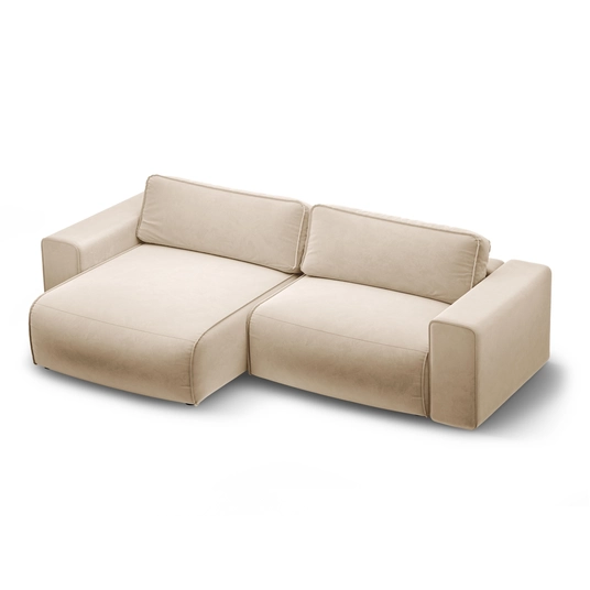 Velvet Left Corner Sofa With Bed Function And Box, "Victor", 3 Seats, 246x148x83, Nude