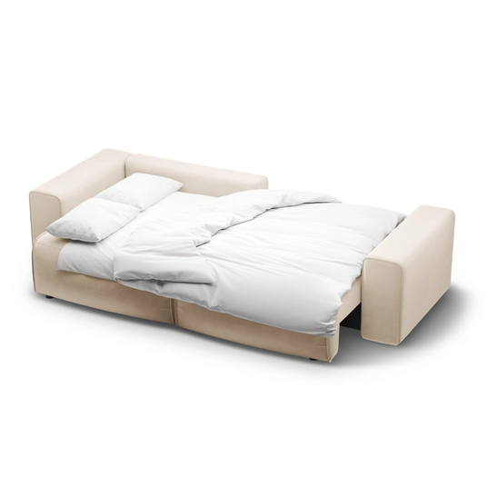 Velvet Left Corner Sofa With Bed Function And Box, "Victor", 3 Seats, 246x148x83, Nude