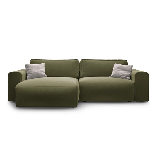 Velvet Left Corner Sofa With Bed Function And Box, "Victor", 3 Seats, 246x148x83, Moss Green Melange