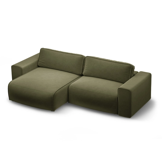 Velvet Left Corner Sofa With Bed Function And Box, "Victor", 3 Seats, 246x148x83, Moss Green Melange
