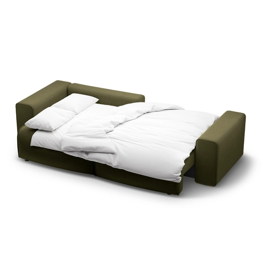 Velvet Left Corner Sofa With Bed Function And Box, "Victor", 3 Seats, 246x148x83, Moss Green Melange