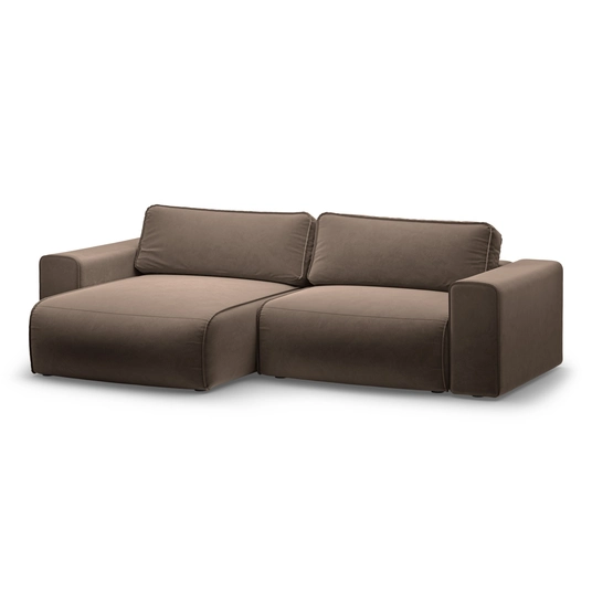 Velvet Left Corner Sofa With Bed Function And Box, "Victor", 3 Seats, 246x148x83, Chocolate