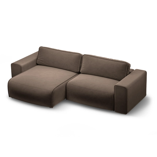 Velvet Left Corner Sofa With Bed Function And Box, "Victor", 3 Seats, 246x148x83, Chocolate