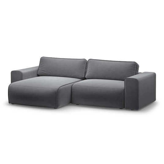 Velvet Left Corner Sofa With Bed Function And Box, "Victor", 3 Seats, 246x148x83, Dark Blue