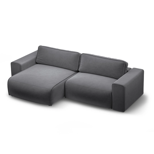Velvet Left Corner Sofa With Bed Function And Box, "Victor", 3 Seats, 246x148x83, Dark Blue