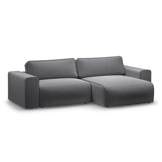 Velvet Right Corner Sofa With Bed Function And Box, "Victor", 3 Seats, 246x148x83, Dark Blue