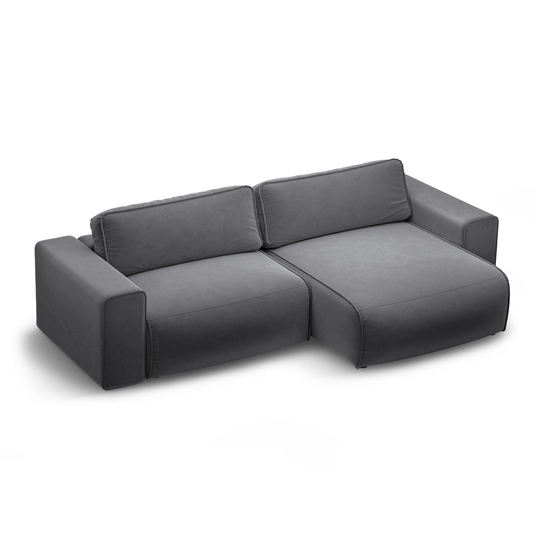 Velvet Right Corner Sofa With Bed Function And Box, "Victor", 3 Seats, 246x148x83, Dark Blue
