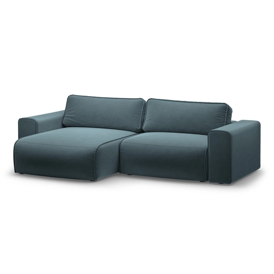 Velvet Left Corner Sofa With Bed Function And Box, "Victor", 3 Seats, 246x148x83, Grey