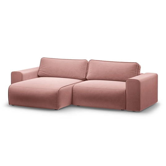 Velvet Left Corner Sofa With Bed Function And Box, "Victor", 3 Seats, 246x148x83, Pink
