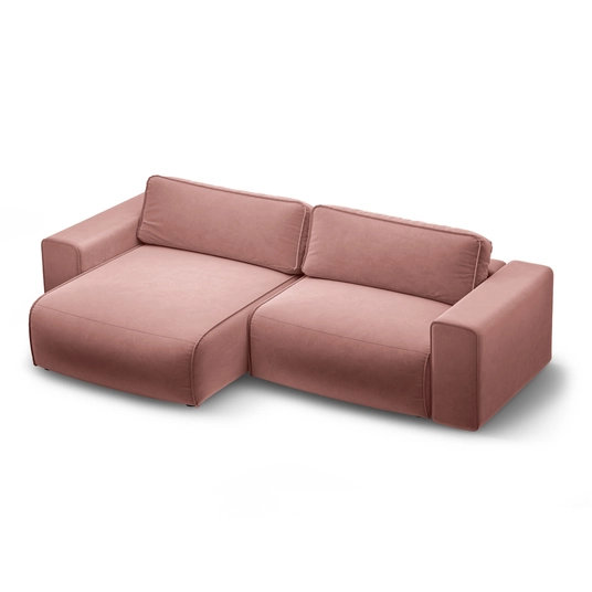 Velvet Left Corner Sofa With Bed Function And Box, "Victor", 3 Seats, 246x148x83, Pink