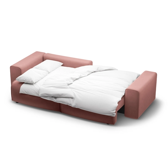 Velvet Left Corner Sofa With Bed Function And Box, "Victor", 3 Seats, 246x148x83, Pink